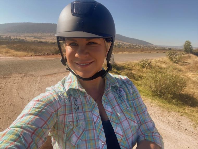 Kate Hammaren horseback riding in Mexico Rancho Las Cascadas
